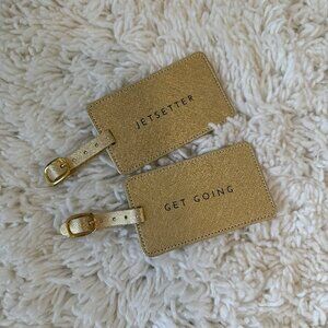 Set of 2 Womens Jetsetter & Get Going Adjustable Buckle Travel Luggage Tag Gold